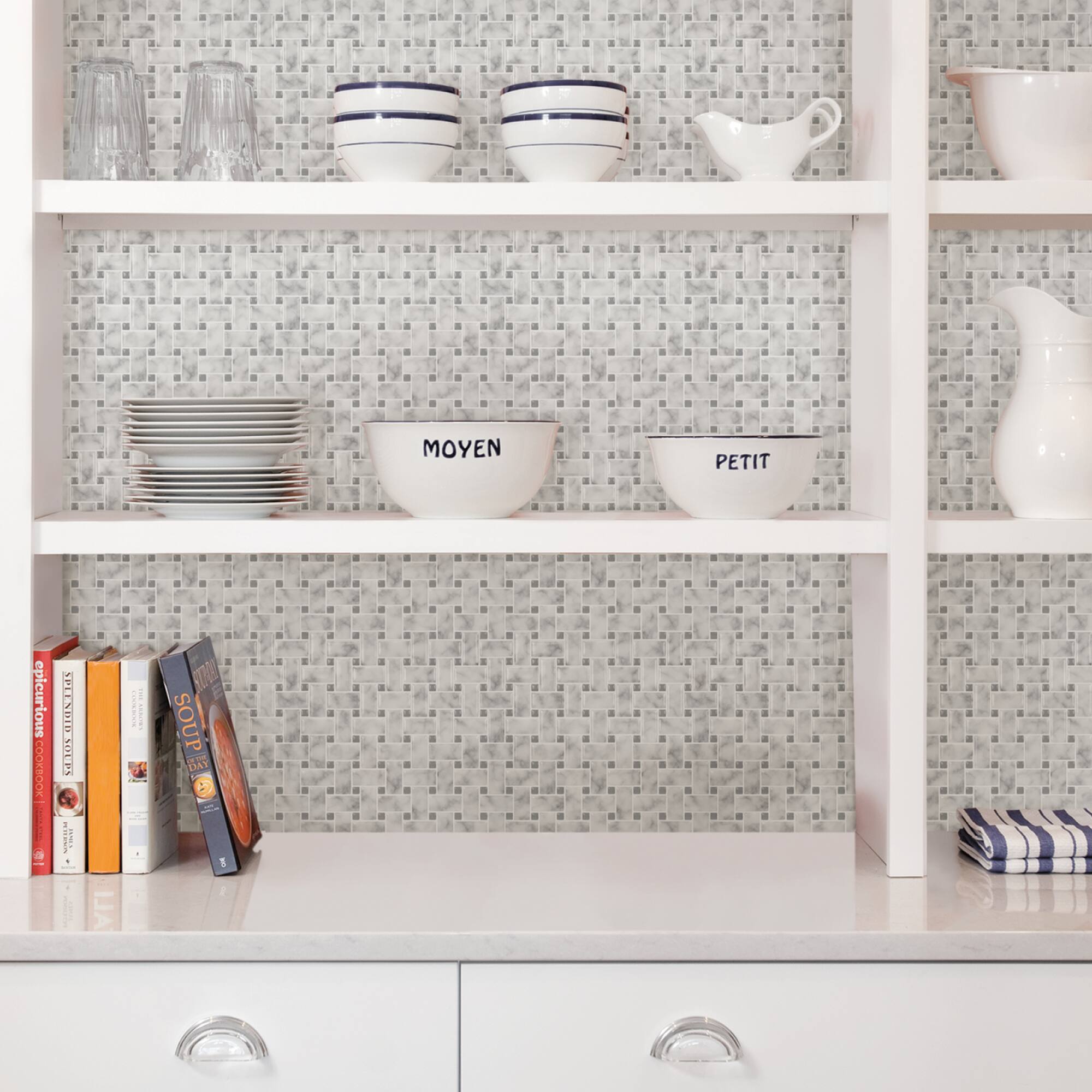 InHome Basketweave Carrara Peel & Stick Backsplash Tiles